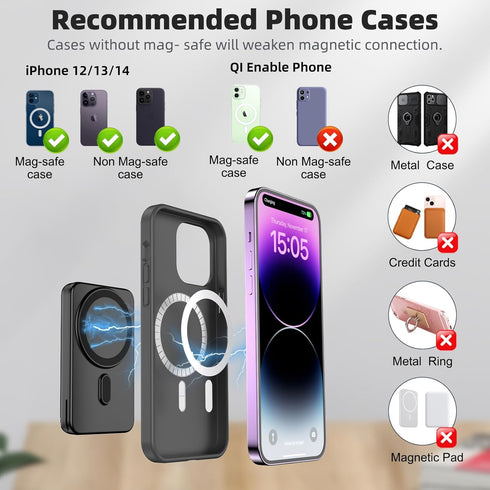 3 in 1 Magnetic Portable Wireless Charging Station for iPhone 15 Pro Max/14/13/12, Mag-Safe Charger Stand with 5000mAh Wireless Charger, Magnetic ...