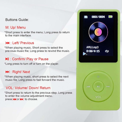MP3 Player 32GB with Speaker Earphone Portable Mini Green Music Player Support Voice Recorder E-Book 1.8 inch HD Screen Support up to 128GB......