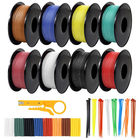 22 AWG Stranded Wire Spool, 16.5ft Each in 8 Colors - Silicone Electrical Tinned Copper Wire, 22 Gauge Flexible Hook Up Wire Kit for DIY, Automoti...