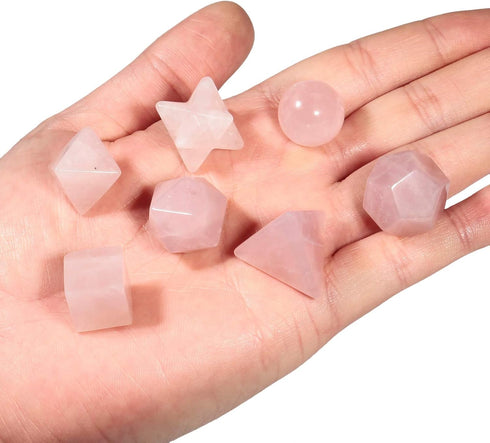 Amogeeli Crystal Platonic Solids Sacred Geometry Set, Healing Stone Gift Kit with Merbaka Star, Rose Quartz...