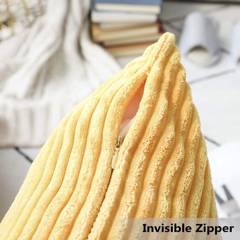 Home Brilliant Yellow Throw Pillow Covers 18x18 Set of 2 Super Soft Couch Pillow Covers Decorative Striped Corduroy Mustard Throw Pillows for Couc...
