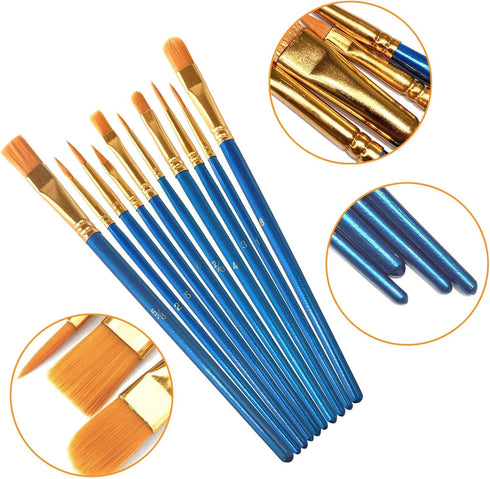6 Pack 60 Pcs Nylon Hair Paint Brushes Set, Blue Artist Paint Brushes for Acrylic, Oil Watercolor, School Students Painting Set...