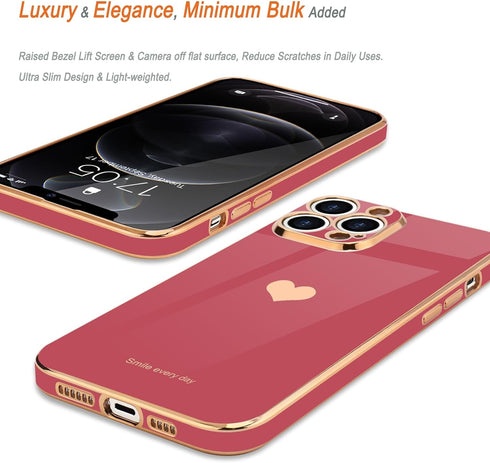 Teageo for iPhone 12 Pro Max Case for Women Girl, Cute Love-Heart Luxury Bling Soft Back Cover, Raised Camera Protection Bumper, Silicone Shockpro...