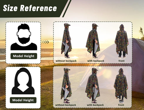 TOMSHOO Multifunctional Raincoat with Hood Hiking Cycling Rain Cover Lightweight Poncho Rain Coat Outdoor Camping Tent Mat...