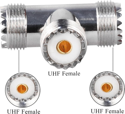 UHF Triple Tee Connector UHF Female to Dual UHF Female 3 Way Splitter Coax Adapter PL259 SO239 T Shape Adapter for Ham Radio CB Antenna 2 Pack...