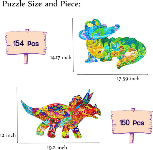 Puzzles for Kids Ages 8-10, 150 Piece Dinosaur and 154 Piece Crocodile Animal Shaped Kids Puzzles Jigsaw Puzzles for Kid Age 4 6 7 8 Learning Educ...
