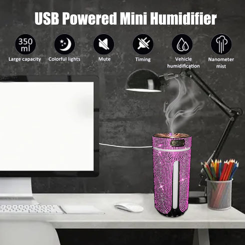 Bling Crystal Car Diffuser Humidifier, USB car Essential Oil Diffuser,Car Diffuser Humidifier Aromatherapy,2 Mist Modes,Portable Mini humidifier f...