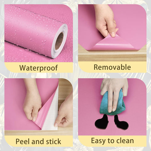 Pink Contact Paper for Countertops Waterproof Pink Peel and Stick Wallpaper Girls Bedroom Wall Paper for Apartments Kitchen Cabinet Table Top Draw...