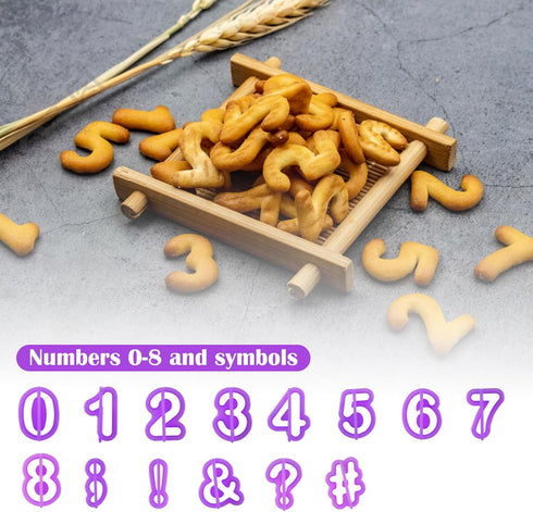 40pcs Alphabet Cookie Cutters Set Purple Plastic Letter Cake Decorating Fondant Number Cutters Mould Tools Fondant Letter and Number Stamps for Su...