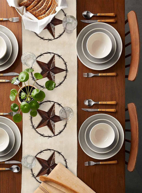 Texas Western Star Rustic Table Runner-Cotton linen-Long 72 inche Barn Star Dresser Scarves,Kitchen Coffee/Dining Farmhouse Cowboy Tablerunner for...