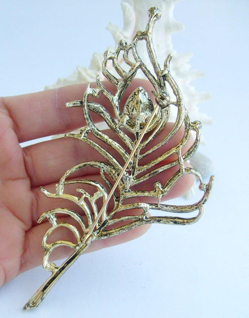 Sindary 4.92" Rhinestone Crystal Peacock Feather Brooch Pin Pendant BZ5860...