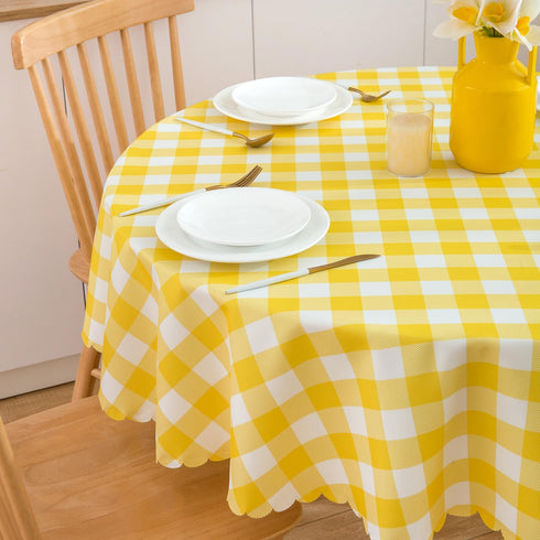 MANGATA CASA Yellow Gingham Round Tablecloth-Checkered Table Cloth Waterproof Kitchen & Table Linens-Polyester Buffalo Plaid Wrinkle Free Table Co...