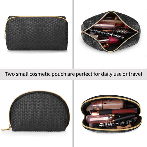 KTMOUW Makeup Bag 3 Pcs Waterproof Cosmetic Bag Set with 10 Makeup Brushes Portable Travel Cosmetic Bag Multifunction Organizer Storage Bag Weave ...