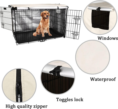 Double Door Dog Crate Cover Wire Dog Cage Cover Waterproof Durable Lightweight 420D Polyester Pet Kennel Cover Indoor Outdoor Protection Cage Cove...