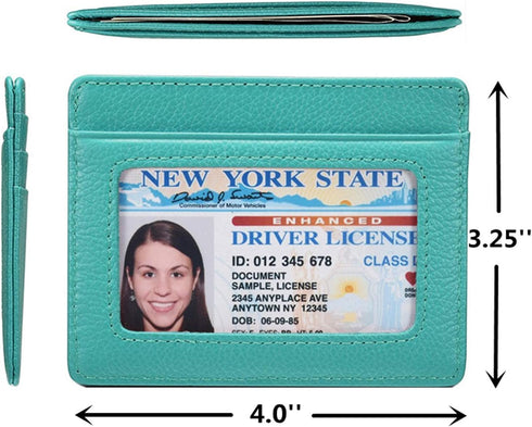 Unisex-Adult's Petite Credit Card Holder Leather Slim Minimalist Wallet, Light Blue with Id Window, Classic...