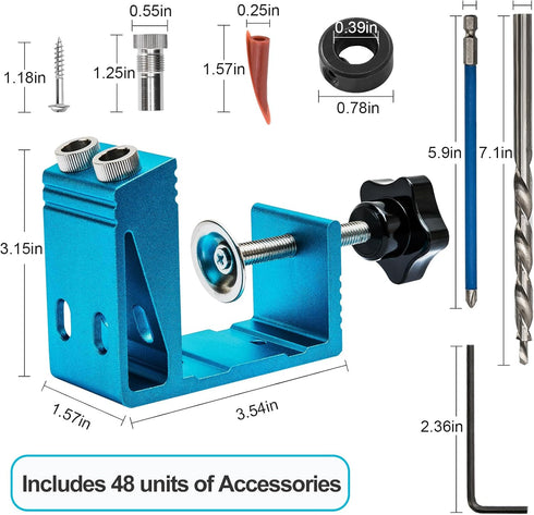 Pocket Hole Jig Kit with Drill Guide Joint Pocket Hole Jig 15 Degree Woodworking Inclined Hole Adjustable DIY Woodworking Tools Carpentry Locator...