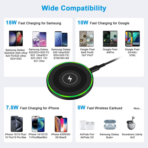 15W Samsung Wireless Charger Fast Charging Pad for Samsung Galaxy S24 Ultra S23 FE S22+ S21 S20 FE S10 S9, Wireless Charger Android Phone Charger ...