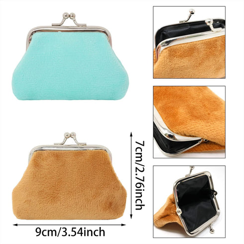 Honbay 4PCS Corduroy Fluffy Artificial Fur Candy Color Coin Purse Kiss Lock Change Purse Fashion Trinkets Pouch Small Women Wallet Clutch Purse...