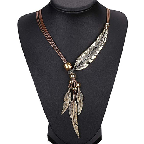 Brown Women Girls Antique Vintage Time Necklace Sweater Chain Pendant Feather Pendant Necklace Brown and Gold...
