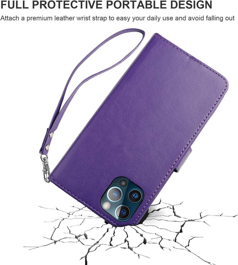 Bocasal Detachable Wallet Case for iPhone 13 Pro Max RFID Blocking Card Slots Holder Premium PU Leather Magnetic Kickstand Shockproof Wrist Strap ...