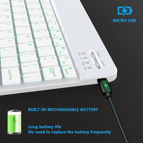Backlit Bluetooth Keyboard Small Portable External Wireless Keyboard Cordless Rechargeable Illuminated for Android Tablet Cell Phone Smartphone iP...