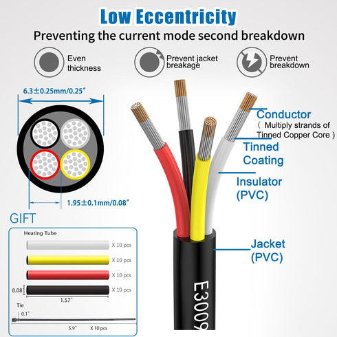 18awg 0.8mm² Electrical Wire 4 Core Extension Cable 20feet UL2464 DC 5V/12V/24V/300V 18 Gauge Oxygen Free Stranded Tinned Copper Wire...