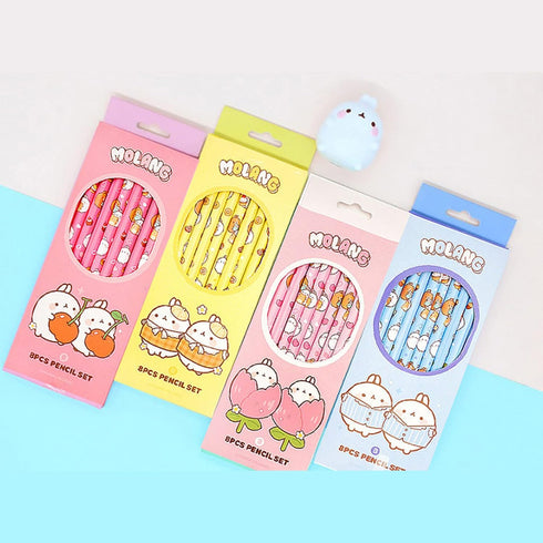 Molang 8-Piece Pencil Set 1pack - Soft #B Pencil Lead - Kawaii Cute Korean Stationery, Smooth Writing Experience, Perfect for Drawing, Sketching, ...