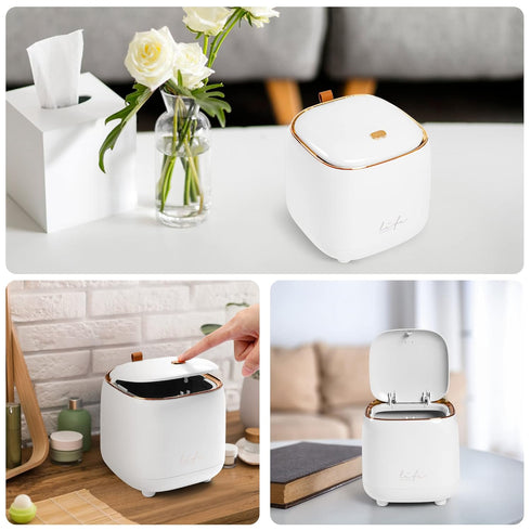 Mini Countertop Trash Can with 12 Rolls of Trash Bags, Desk Trash Can Tiny Trash Can with Press Type Lid, Desktop Trash Can Applicable for Bathroo...