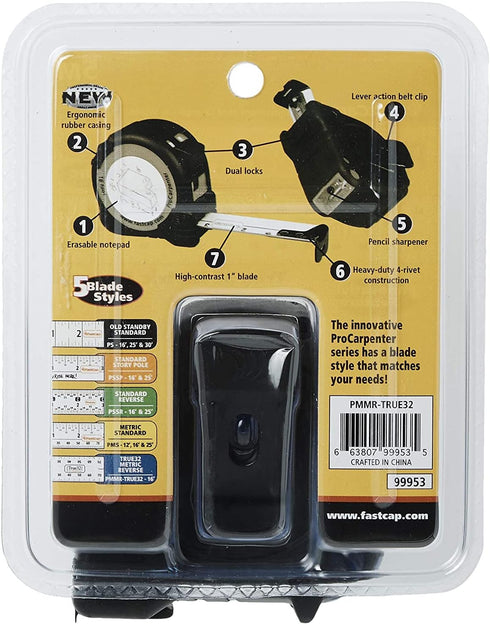 FastCap ProCarpenter True32 Metric Reverse Measuring Tape - Ideal for Professionals and Home Improvement - with Lever Action Belt Clip and Dual Lo...
