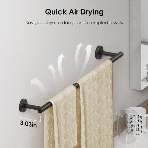 FORIOUS Towel Bar 14 Inch Center to Center, Matte Black Bathroom Towel Rack 304 Stainless Steel, Wall Mounted Towel Holder for Bathroom, includes ...