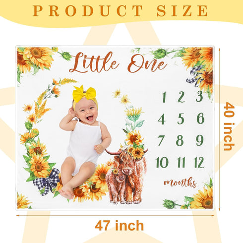 Mixweer Baby Monthly Milestone Blanket for Girl Boy 47" x 40'' Baby Cow Milestone Blankets Soft Fleece Photography Background Newborn Growth Chart...