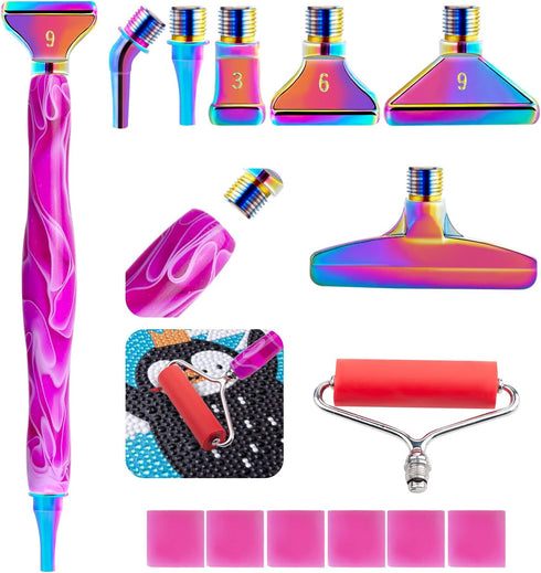DoreenBow 14Pcs Diamond Art Painting Pen Metal Tips Kit Stainless Screw Thread Tips Multi Placer Tips Roller Accessories Diamond Art Painting Acce...
