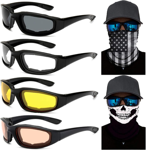 Peicees 4 Dirt Bike Motorcycle Goggles UV Protection Dustproof Windproof Safety Glasses with 2 Skull American Flag Face Mask...