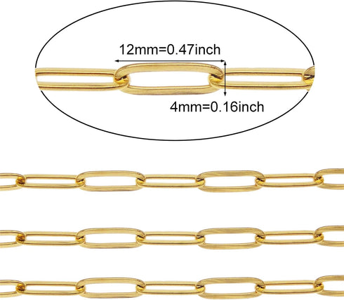Julie Wang 2 Meters Gold Stainless Steel Paperclip Chain for Bulk Jewelry Making Soldered Cable Necklace Bracelet Chain DIY Accessories...