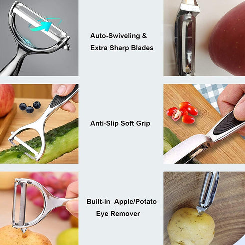 Vegetable Peeler, Potato Peelers for Kitchen Stainless Steel Multi-function Set Fruit Peeler For Kitchen and Household Tools Y & I Shape Swivel Bl...