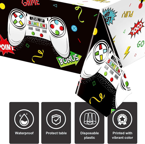 Tatuo 3 PCS Video Game Table Cover Video Game Birthday Decoration Game Theme Plastic Table Cloth Party Supplies for Boys Girls Kids Player Geek Pa...