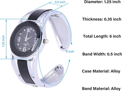 Women Bangle Watch Bracelet Quartz with Rhinestone Round Dial Stainless Steel Band Cuff Watches with Womens Wrist Watch Box...