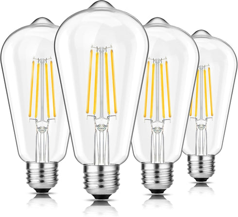 Svater 4-Pack Vintage LED Edison Bulbs 60W Equivalent, 6W ST58 2700K Warm White Antique LED Filament Bulbs, E26 Medium Base, Clear Glass Style for...
