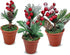 Christmas Tabletop Decorative Pots with Pine Red Berries Pine Cones Greenery - Set of 3 - Snow Flocked Xmas Holiday Decor - 7 1/2" Tall...