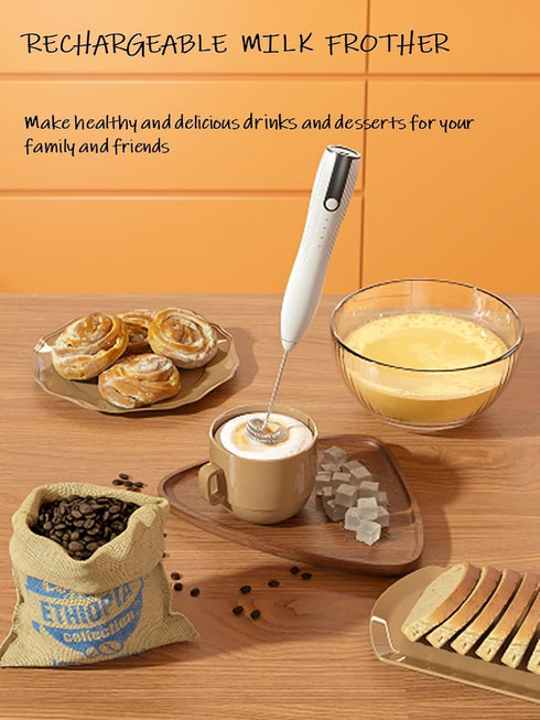 Electric Milk Frother for Matcha, Hot Chocolate, Coffee Creamer,Handheld Design, 304 Stainless, 2 Heads Type-C Rechargeable Foam Blender with 3 Sp...