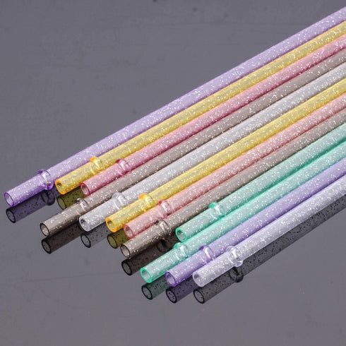 Dakoufish BPA-Free 12 Piece 11 Inch Reusable Clear Plastic Glitter Sparkle Drinking Straw Plus one Cleaning Brush (6color,11inch)...
