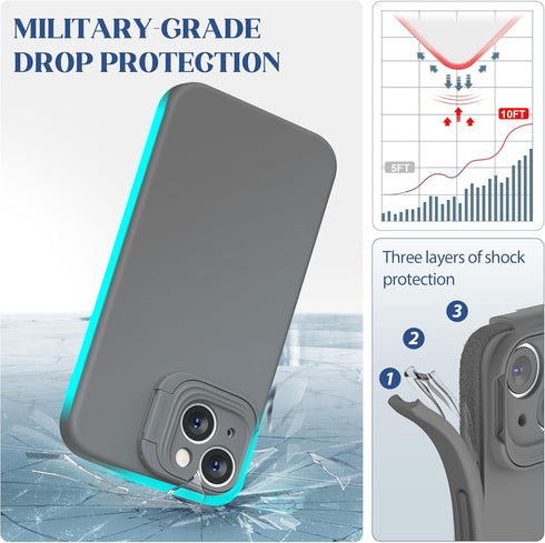 pcgaga Designed for iPhone 15 Case and Screen Protector, Silicone Phone Cover with MagSafe, Invisible Stand, Shockproof Full Body Protection with ...