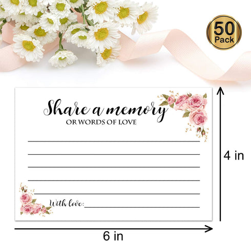 Giftideaworkshop 50 Floral Share A Memory Cards for Celebration of Life Birthday Anniversary Memorial Funeral Graduation Bridal Shower Game, Guest...