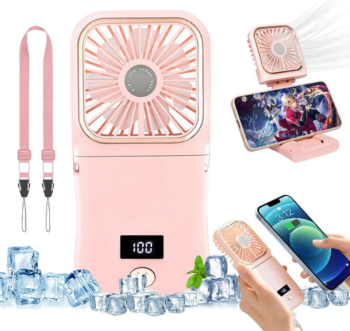 Portable Mini Fan, 3000mAh Battery Operated Fan, 3 Speeds Rechargeable Fan, Phone Bracket & Power B ank Function, Foldable Design, Power indicator...