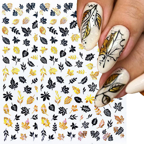 8Sheets Gold Maple Leaf Nail Stickers 3D Fall Nail Art Supplies Holographic Autumn Nail Art Sticker Maple Leaves Design Foils Laser Shiny DIY Nail...