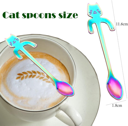 Cat Spoon Coffee Tea Spoon Set, ESRISE Stainless Steel Hanging Cup Teaspoons Demitasse Mini Long Cute Kitten Stirring Spoon for Dessert Drink Mixi...