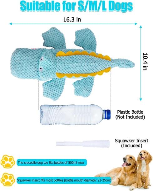 SCHITEC Squeaky Dog Toys, Crinkle Plush Water Bottle Toy with No Stuffing Body, Interactive Squawking Pet Chew Toy for Puppy Small Medium Large Do...