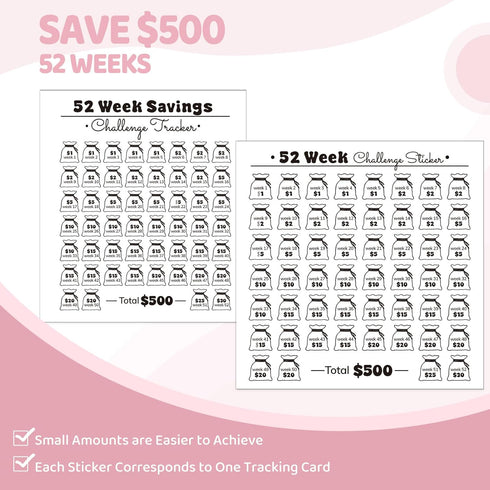 52 Week Money Saving Challenge Binder, A7 Savings Challenges Books with Cash Envelopes, Pink Budget Binder for Planning and Saving $500...