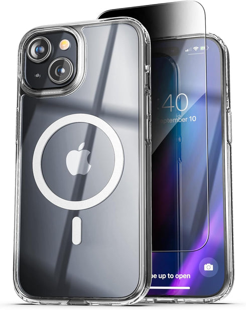 ENCASED Privacy Case, Designed for iPhone 15 Plus (2023) Slim-fit Clear Case with Anti-Spy Screen Protector, 9H Tempered Glass (Compatible with Ma...