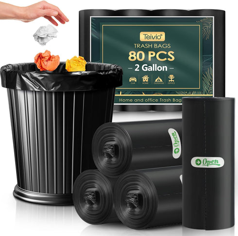 2 Gallon 100 Counts Strong Trash Bags Garbage Bags by Teivio, Bathroom Trash Can Bin Liners, Small Plastic Bags for home office kitchen, Black...